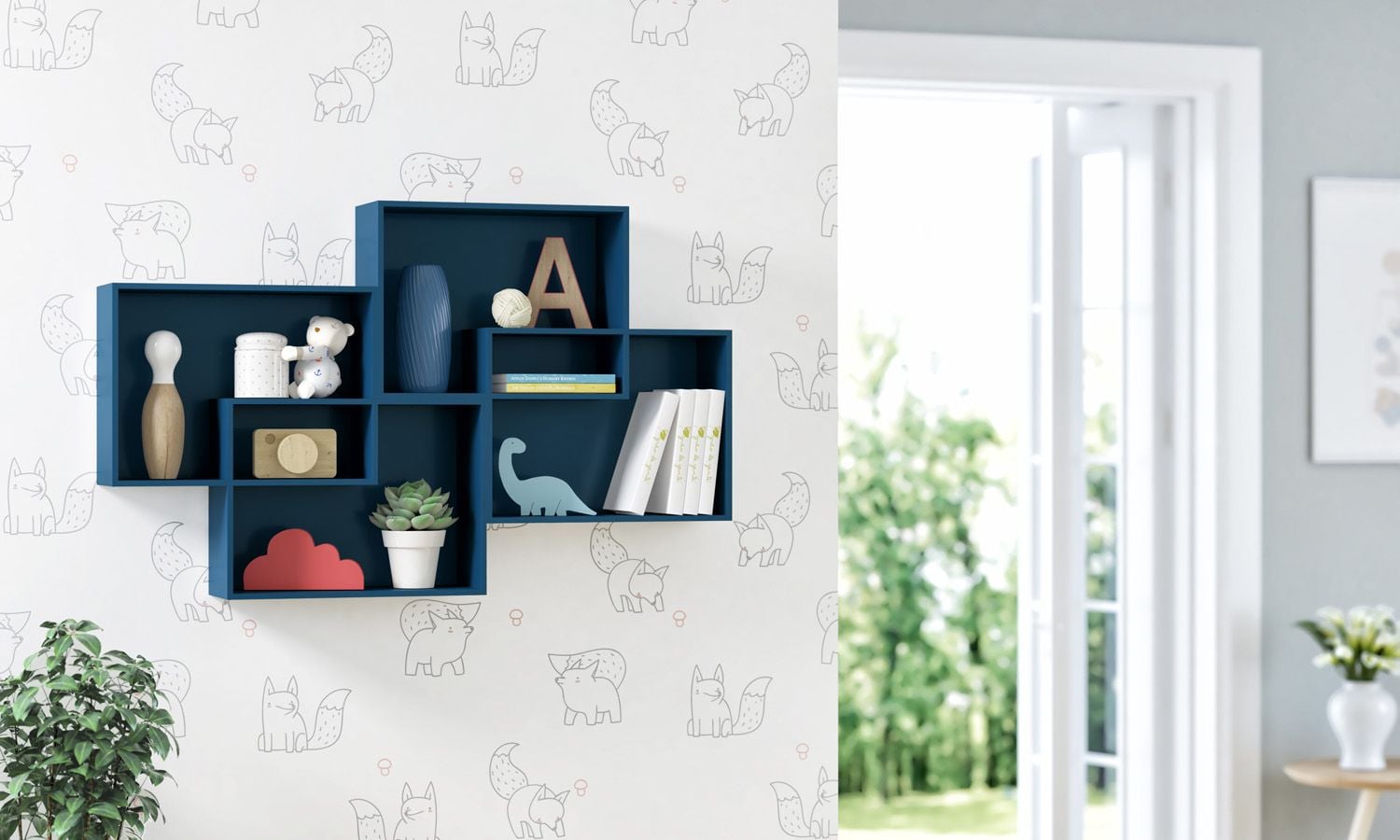 Nicho de Madeira Módulos Retangulares Azul Marinho — imagem 1 de 2