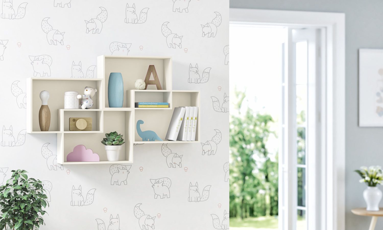 Nicho de Madeira Módulos Retangulares Branco