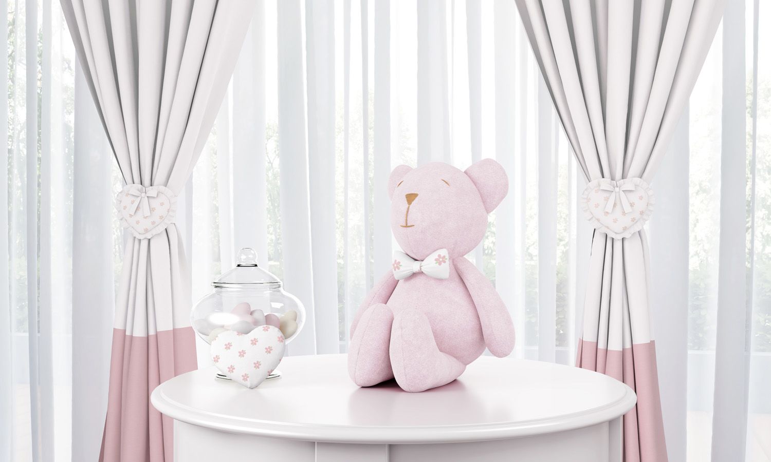 Ursinha Rosa com Laço Floral 15cm