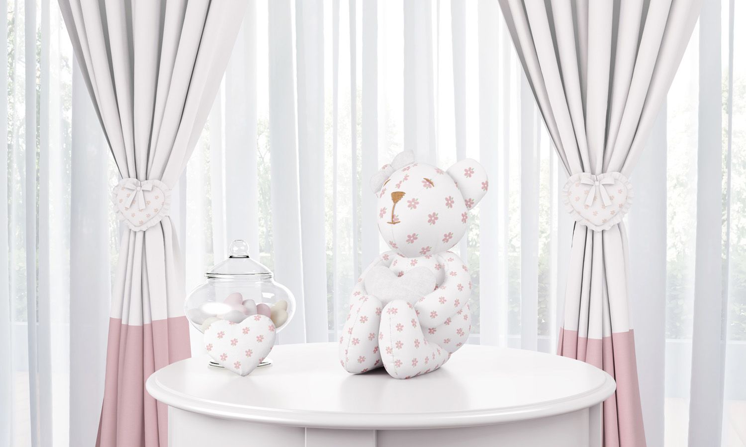 Ursinha Floral com Coração Branco 15cm