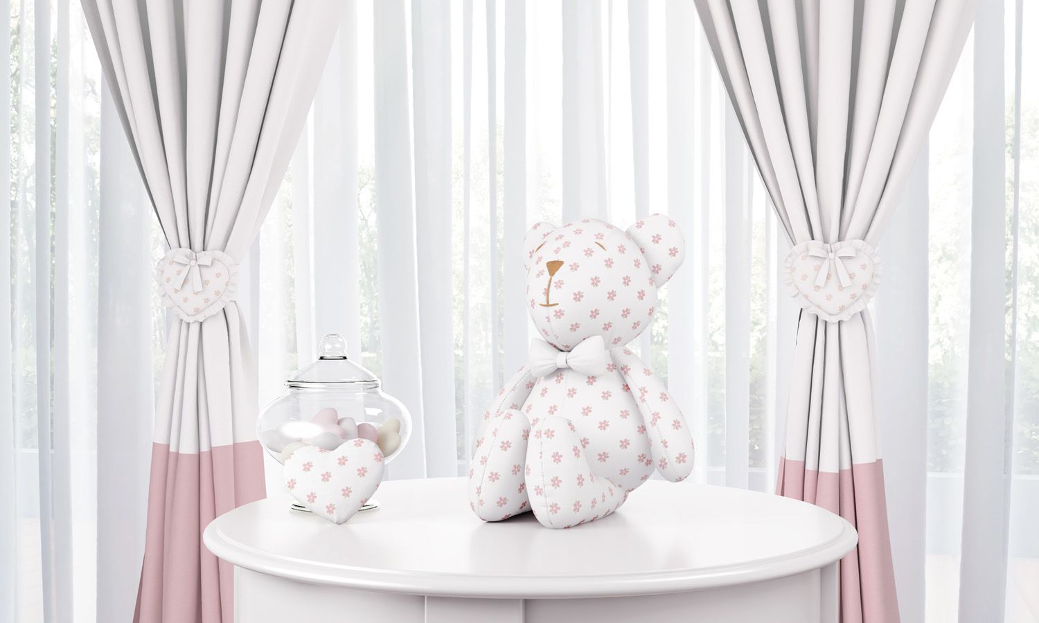 Ursinha Floral com Laço Branco 15cm