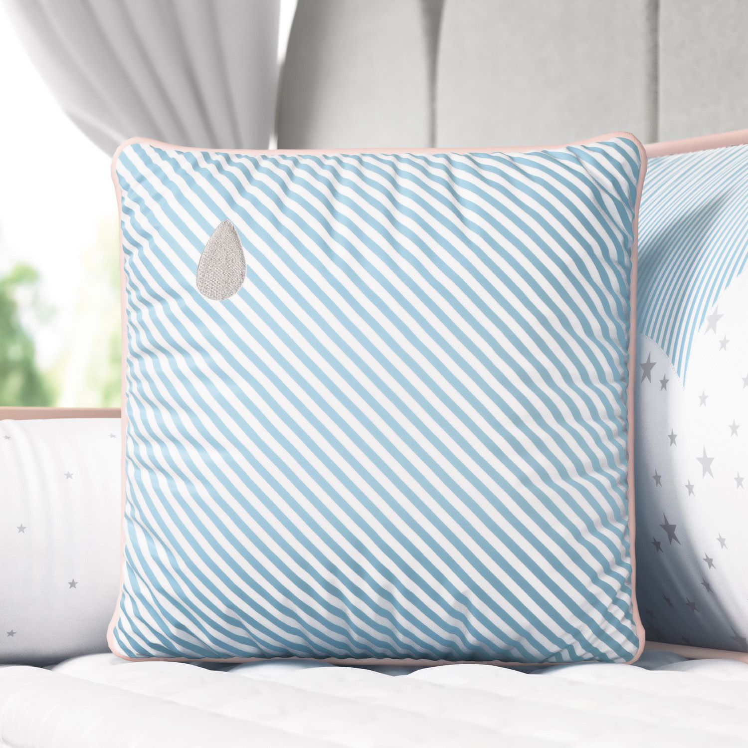 Almofada Listrada Gotinha Azul/Salmão 38cm