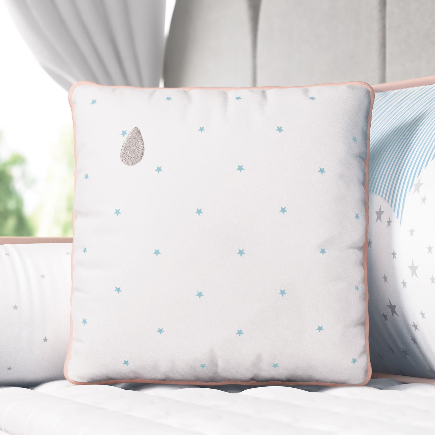 Almofada Estrelinhas Gotinha Azul/Salmão 38cm