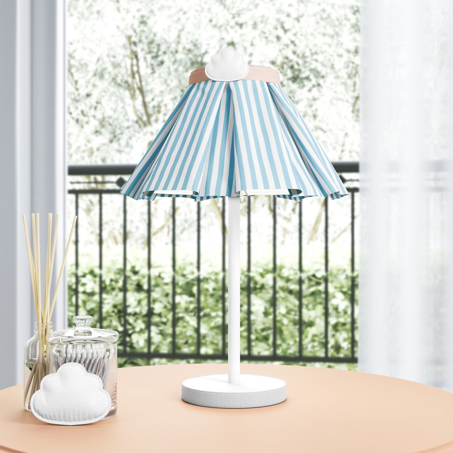 Abajur Simples Nuvem Listrado Azul e Salmão