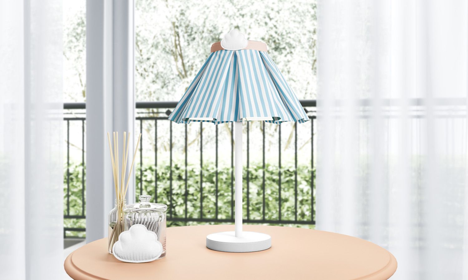 Abajur Simples Nuvem Listrado Azul e Salmão