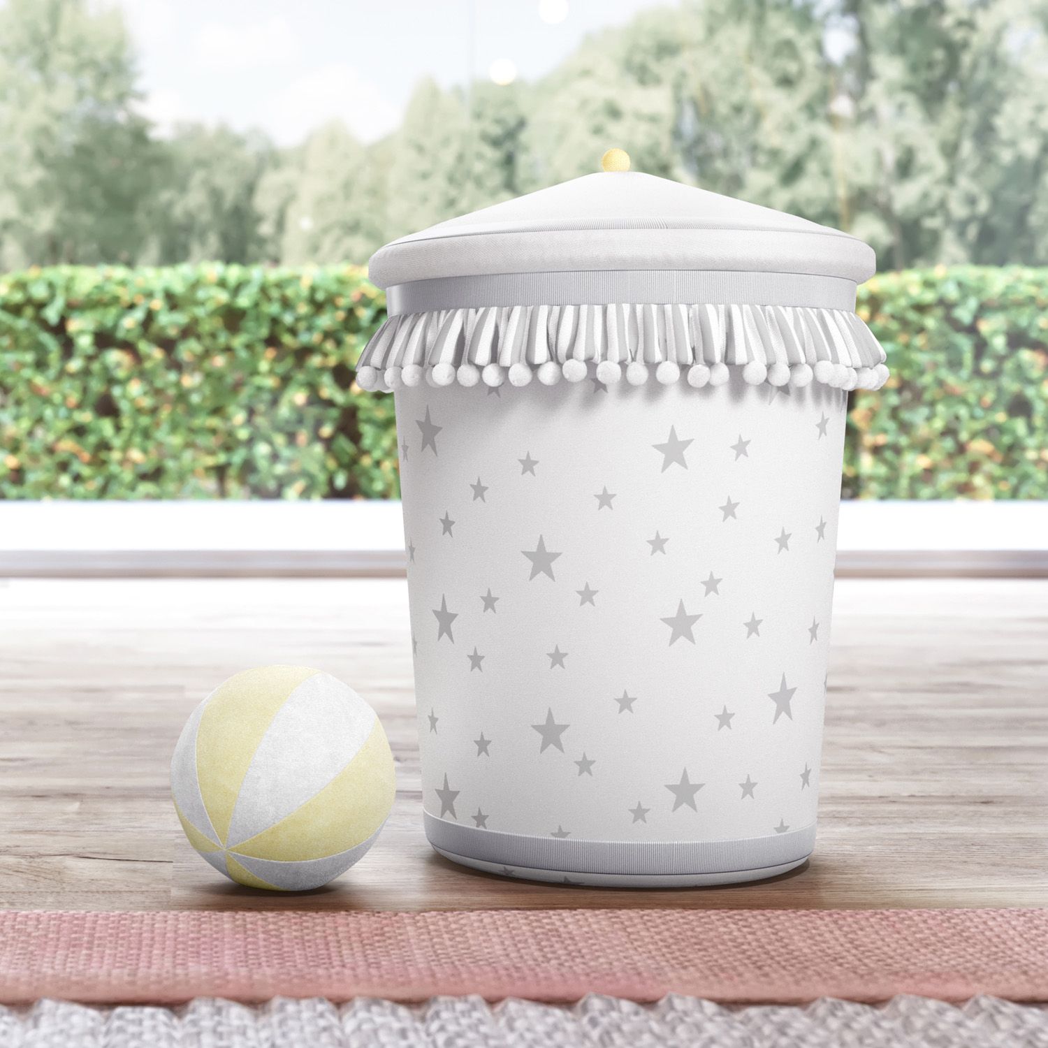 Lixeira Estrelinhas e Pompons Cinza