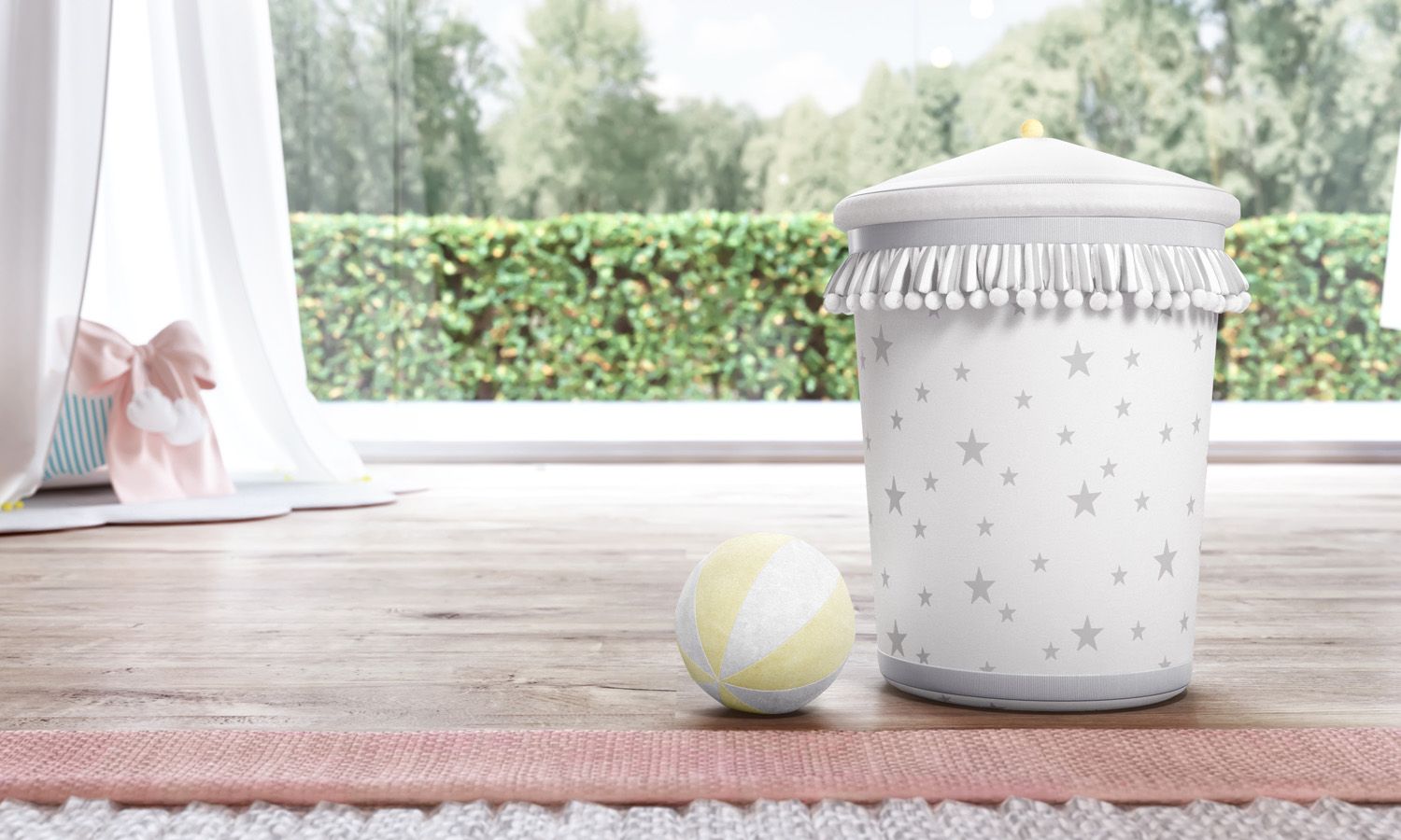 Lixeira Estrelinhas e Pompons Cinza