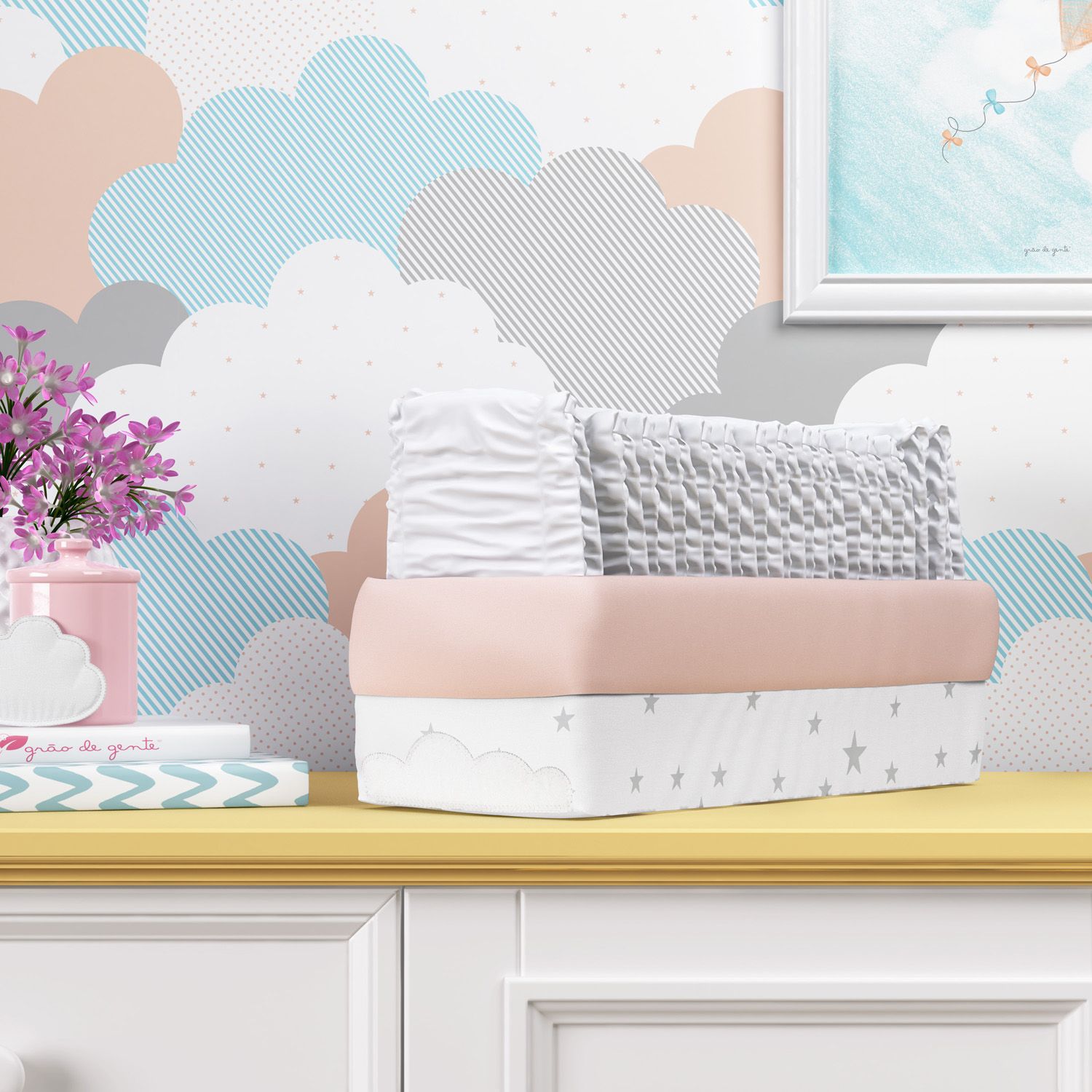 Cesto Organizador Estrelinhas Nuvem de Algodão 36cm