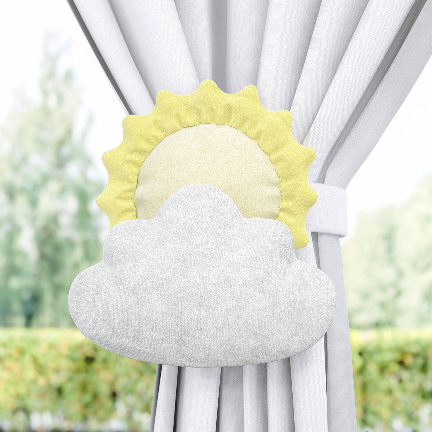 Prendedor de Cortina Sol e Estrela na Nuvem 2 Peças