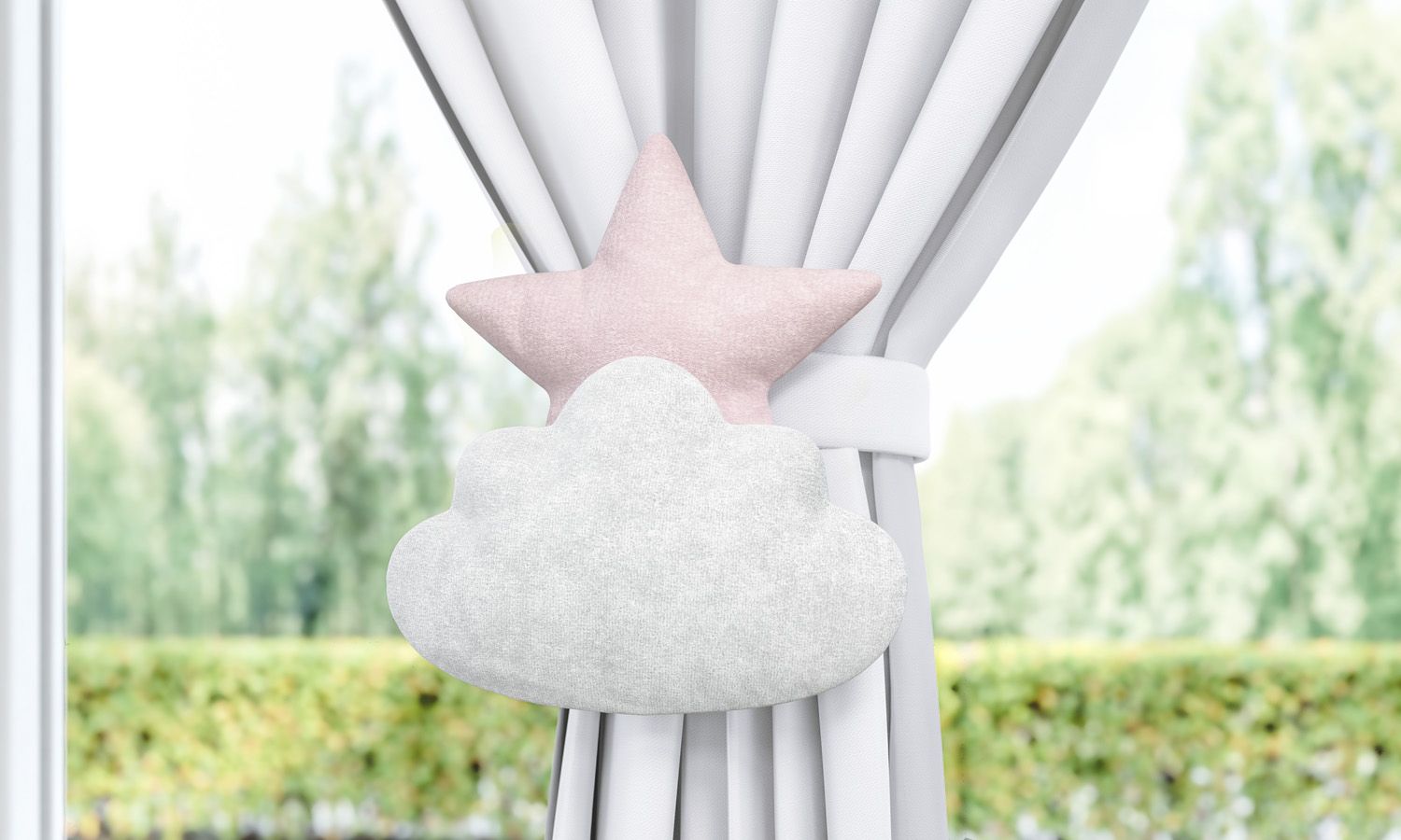 Prendedor de Cortina Sol e Estrela na Nuvem 2 Peças