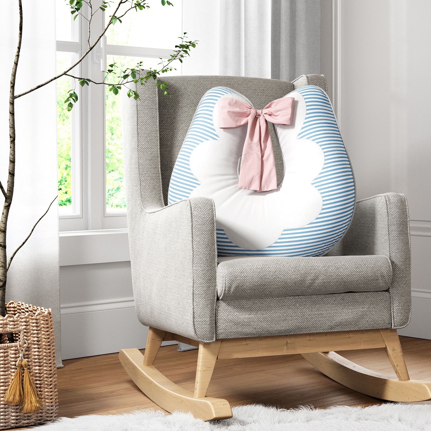 Almofada Amamentação Listrada Azul e Salmão