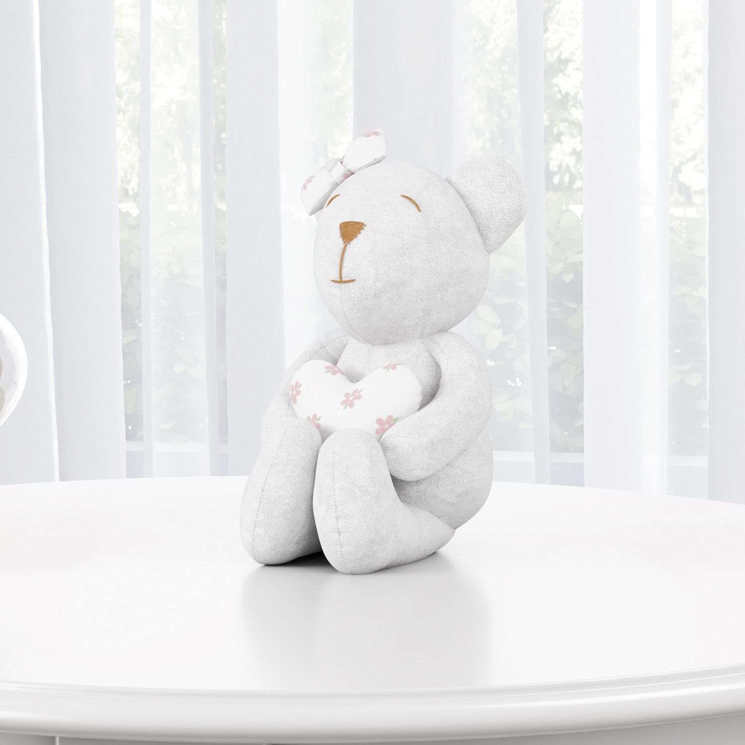 Ursa Branca com Coração Florido 15cm