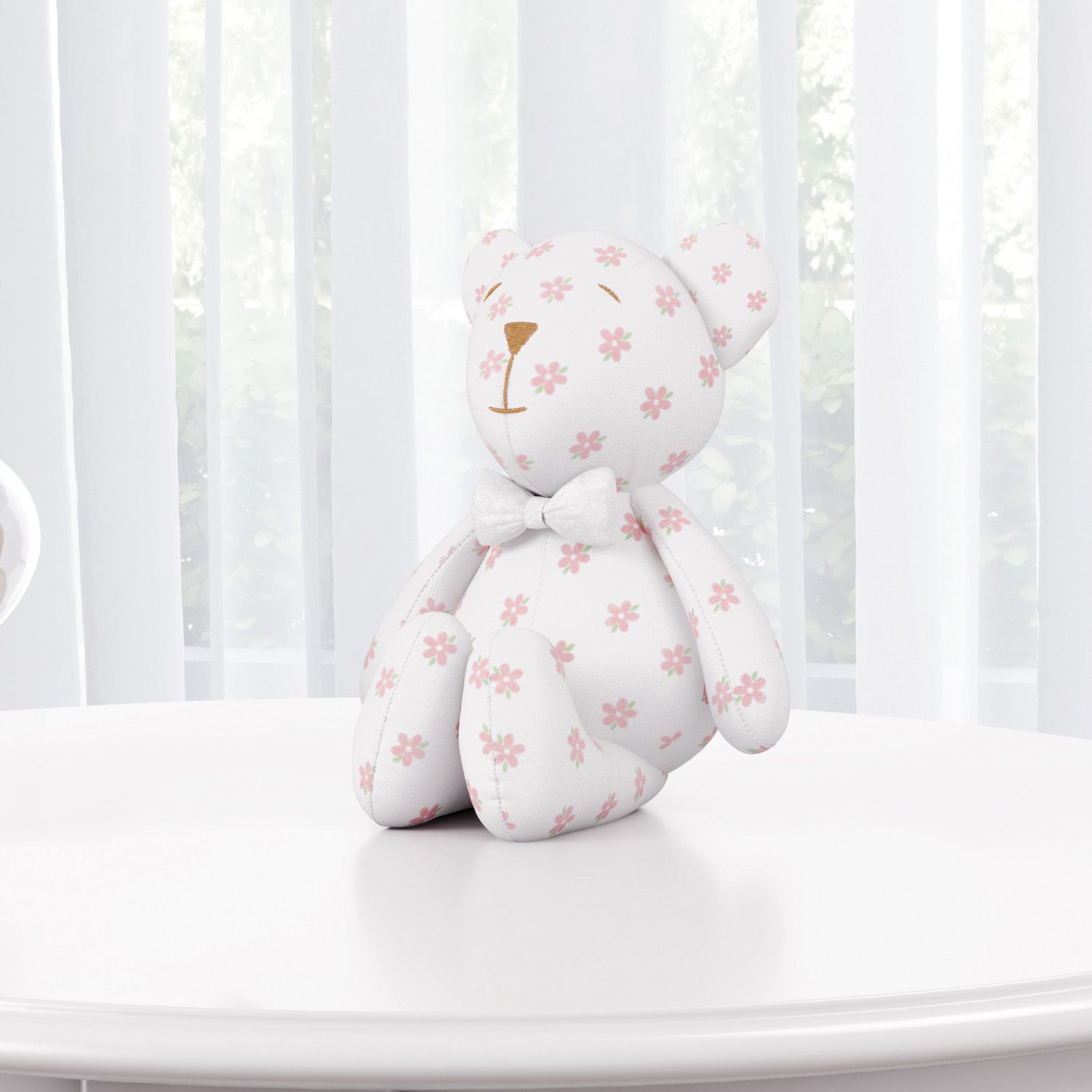 Ursinha Floral com Laço Branco 15cm