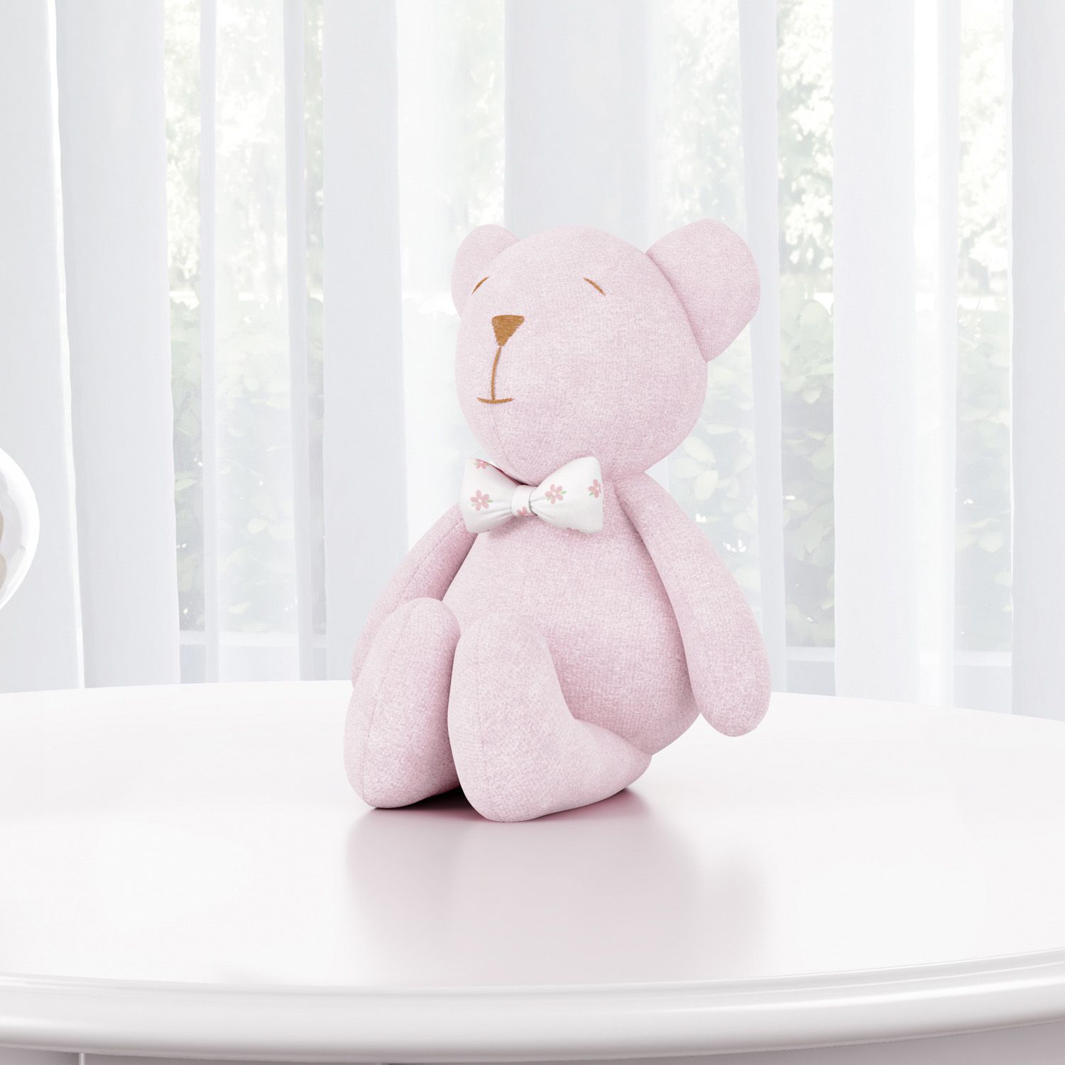 Ursinha Rosa com Laço Floral 15cm