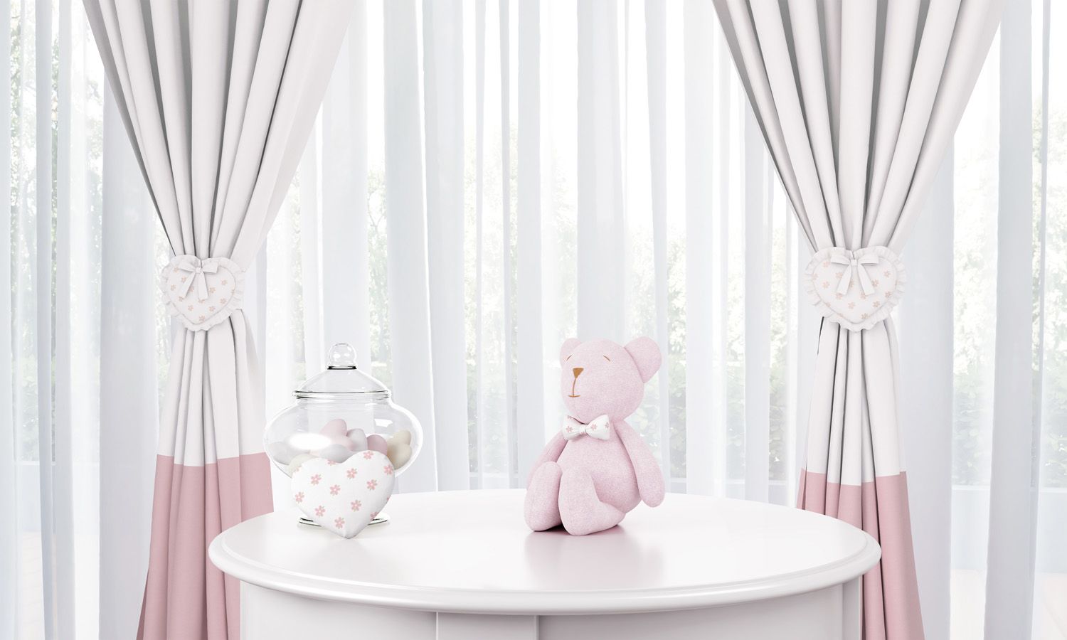 Ursinha Rosa com Laço Floral 15cm