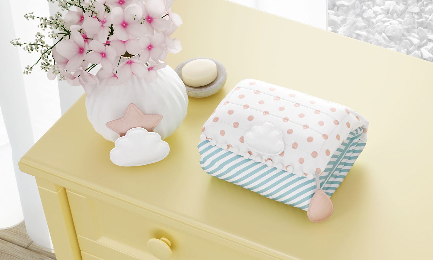 Trocador de Fraldas Portátil com Bolsos Nuvem de Algodão 85x40cm