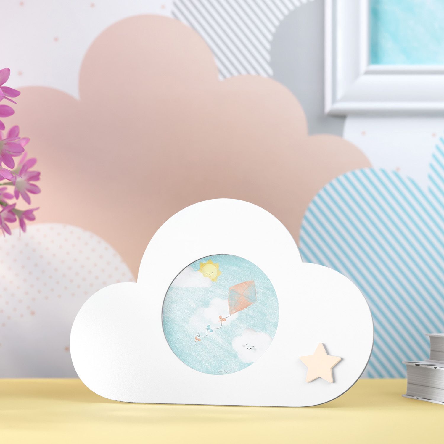 Porta Retrato MDF Nuvem com Estrelinha 7cm