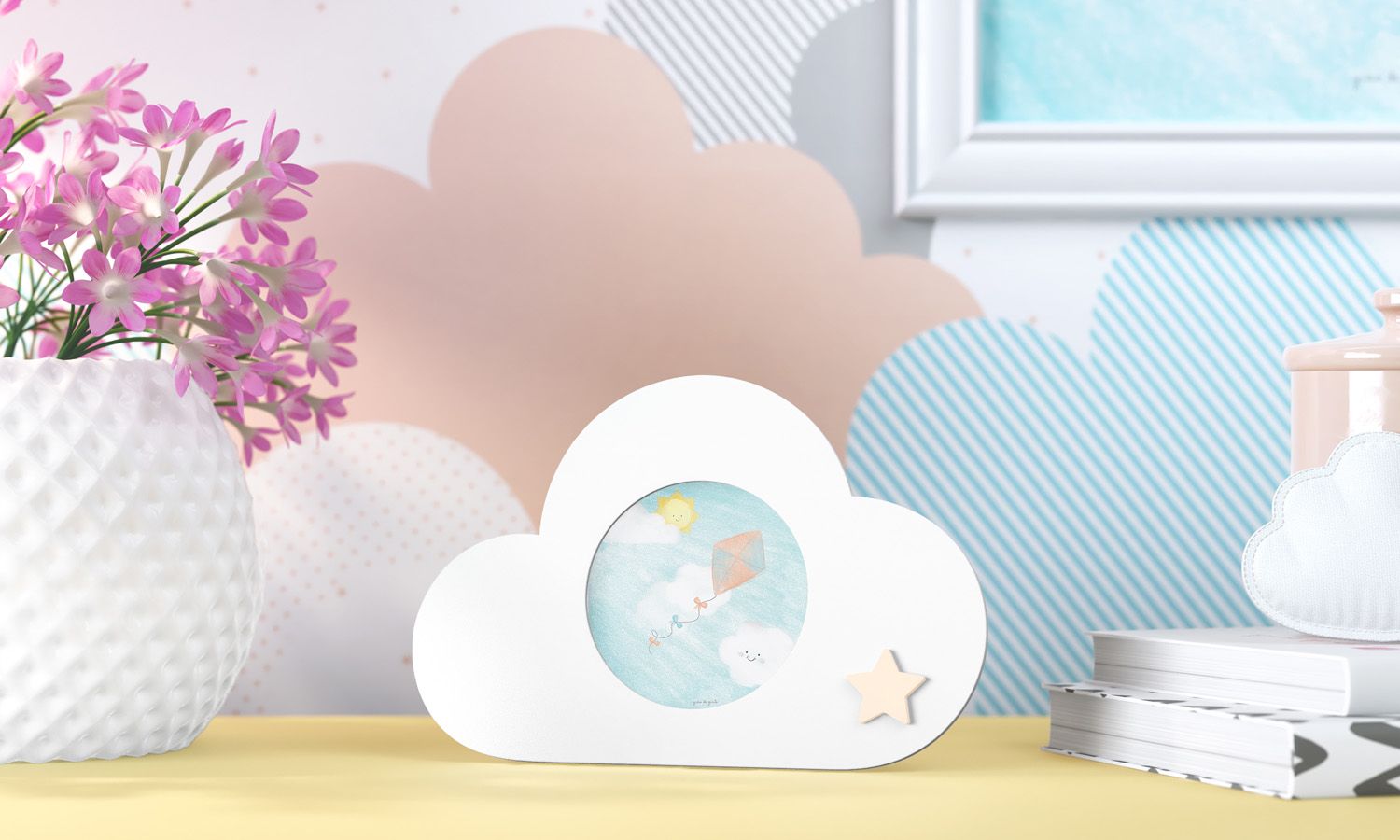 Porta Retrato MDF Nuvem com Estrelinha 7cm