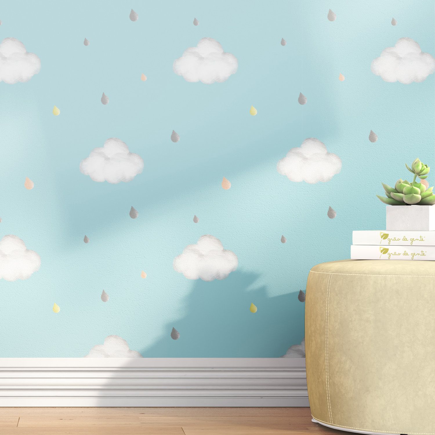 Papel de Parede Nuvens e Gotinhas 3m