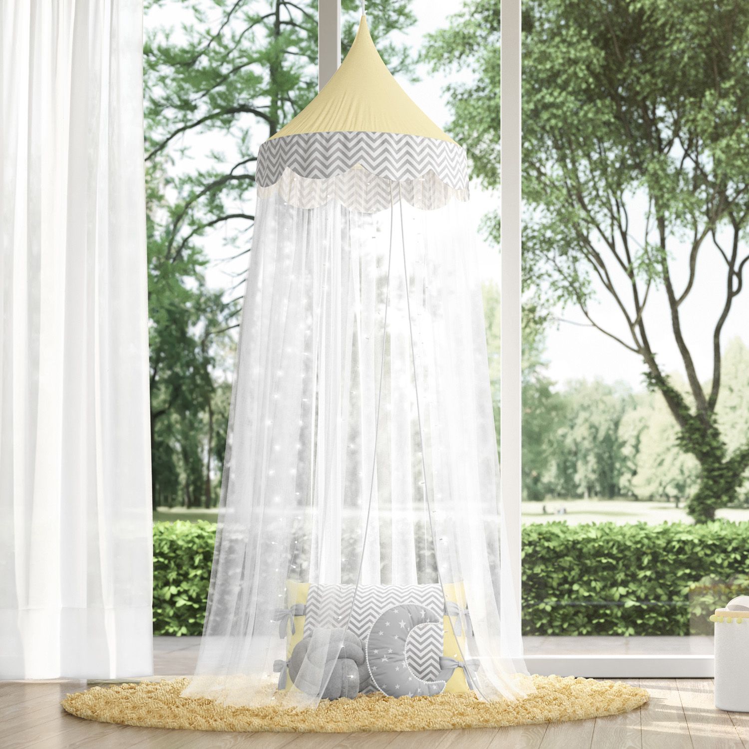 Tenda Dossel Amarela/Cinza Chevron 2m