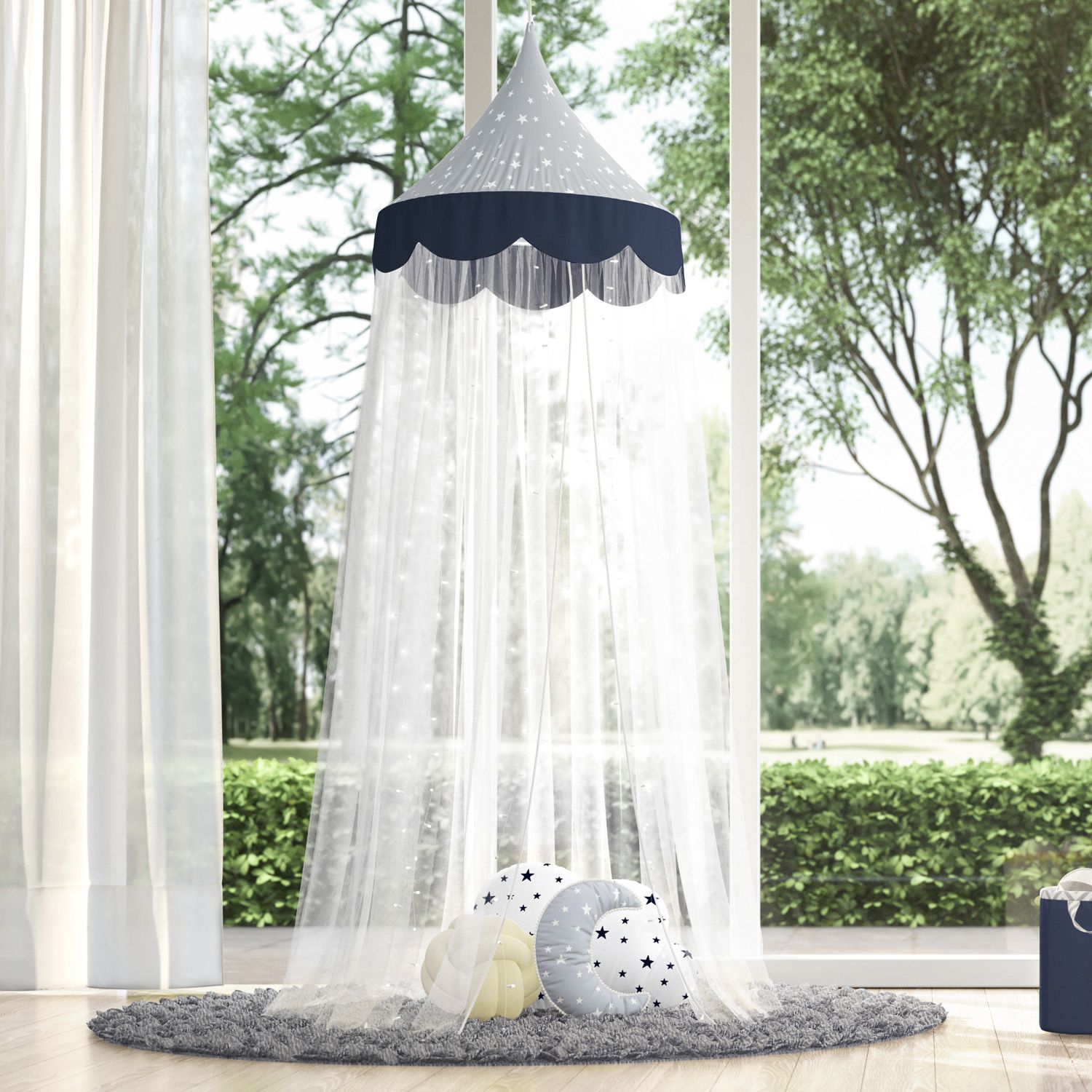 Tenda Dossel Estrelinhas Cinza/Azul Marinho 2m