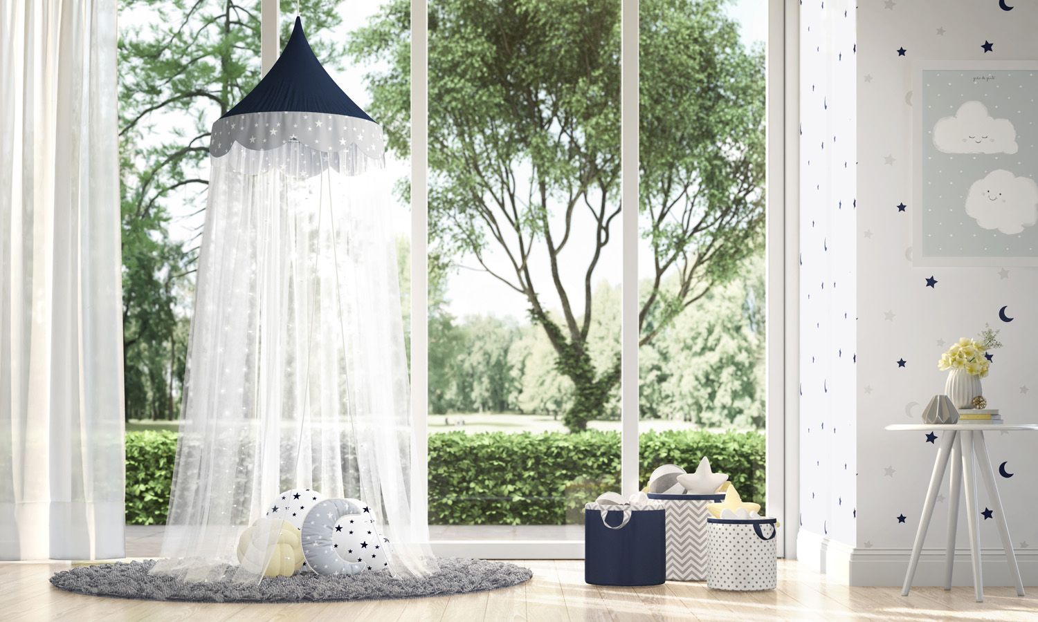 Tenda Dossel Estrelinhas Rosa/Cinza 2m