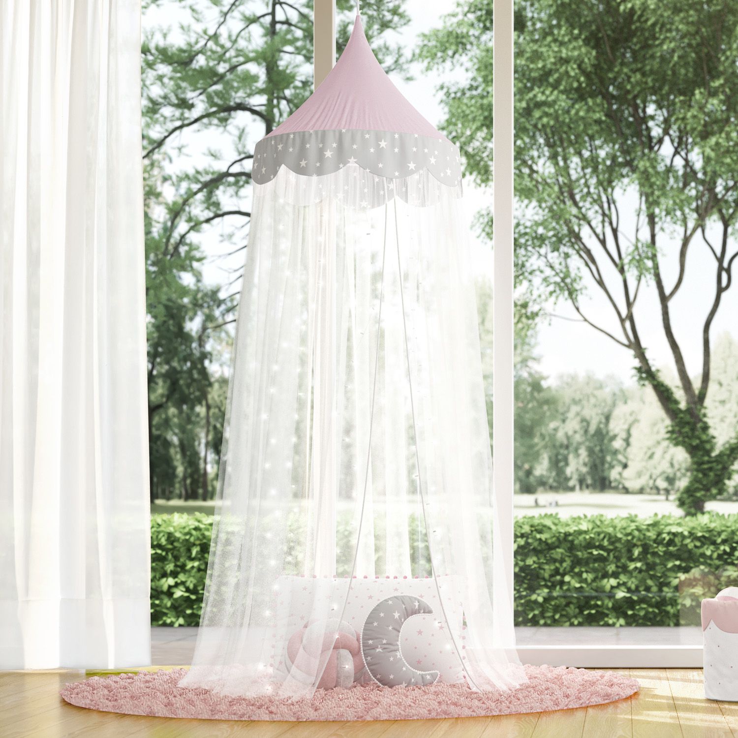 Tenda Dossel Estrelinhas Rosa/Cinza 2m