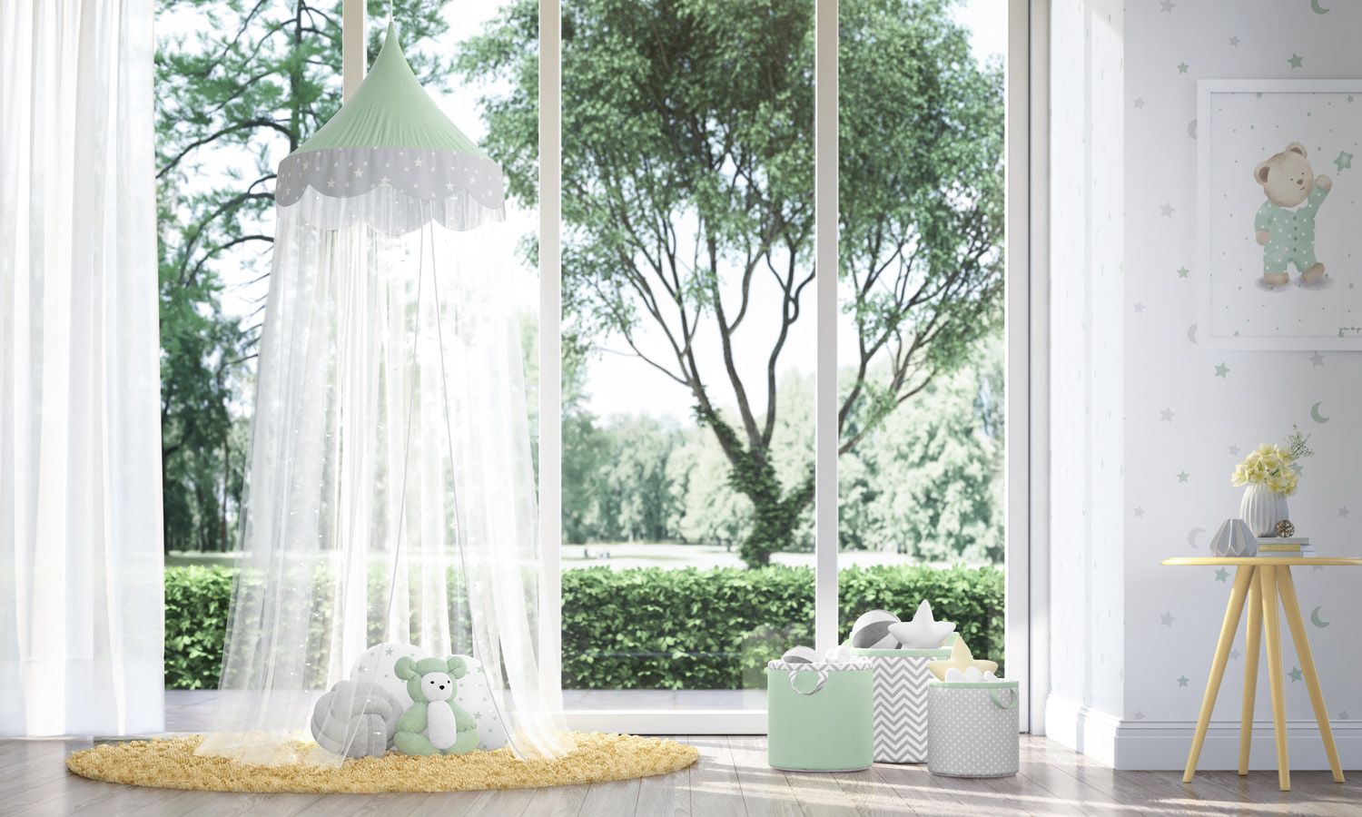 Tenda Dossel Estrelinhas Rosa/Cinza 2m