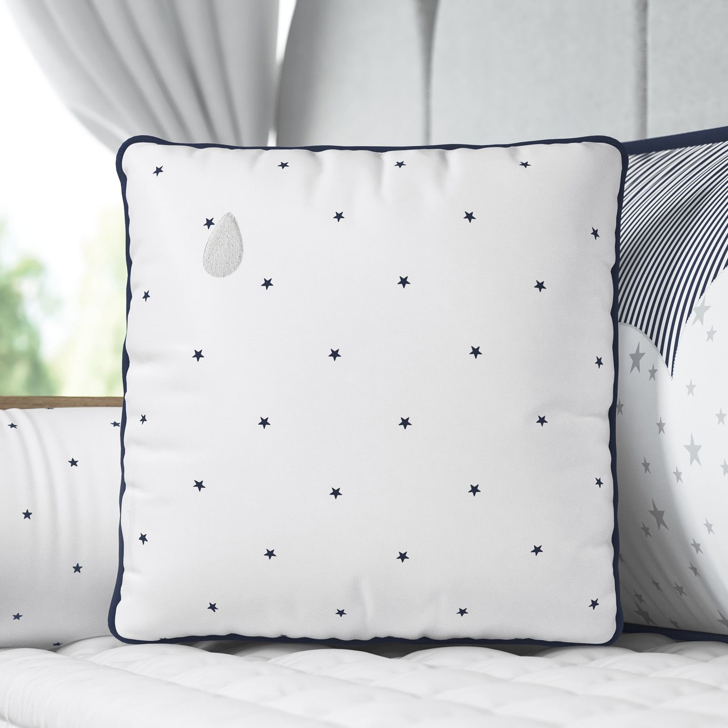 Almofada Estrelinhas Gotinha Azul/Salmão 38cm