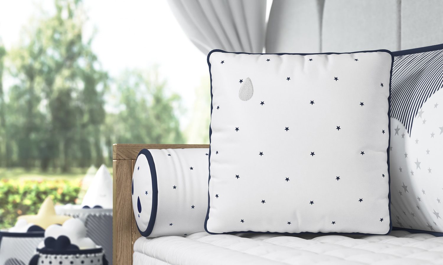 Almofada Estrelinhas Gotinha Azul/Salmão 38cm