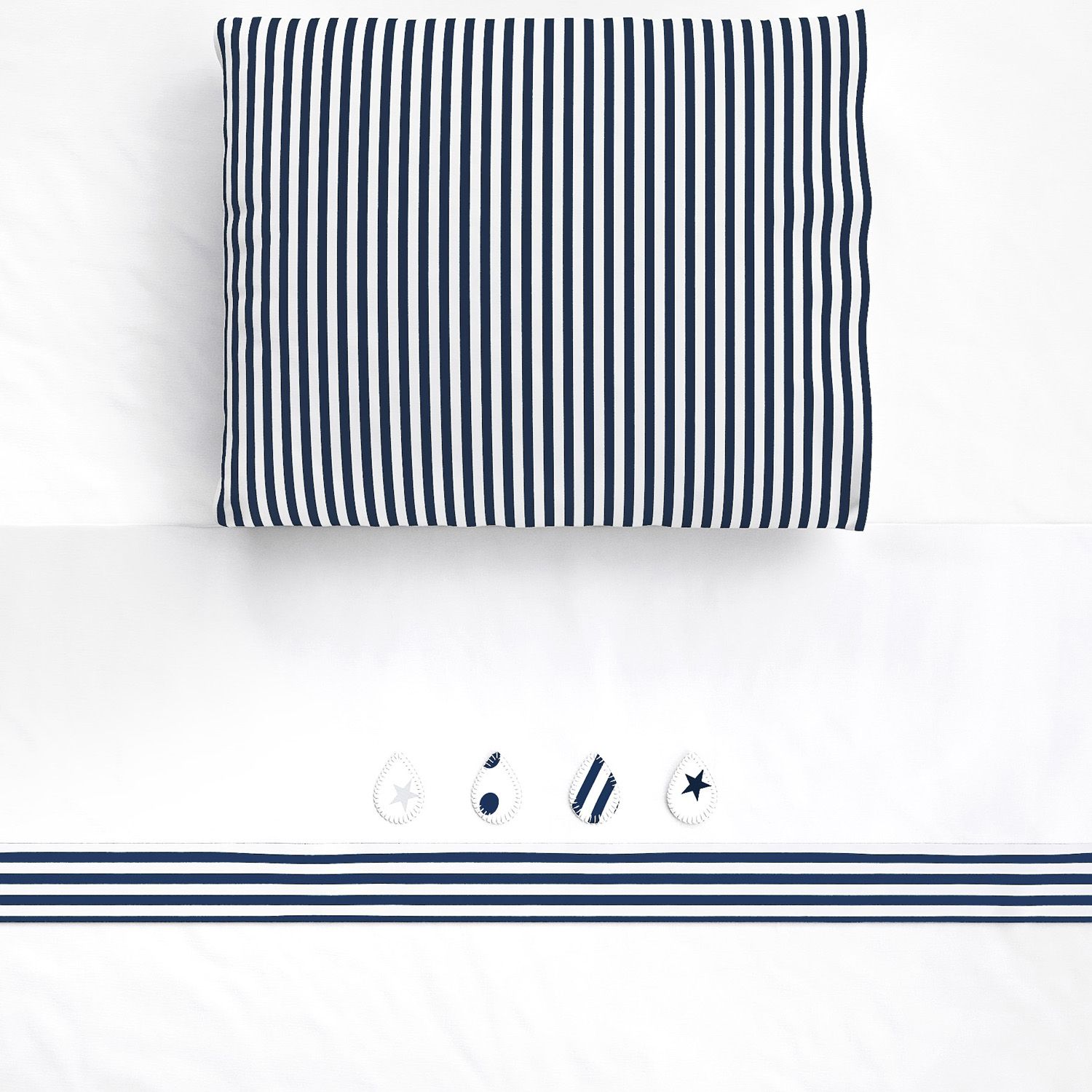 Jogo de Lençol Berço Bordado Gotinhas e Listras Azul 3 peças