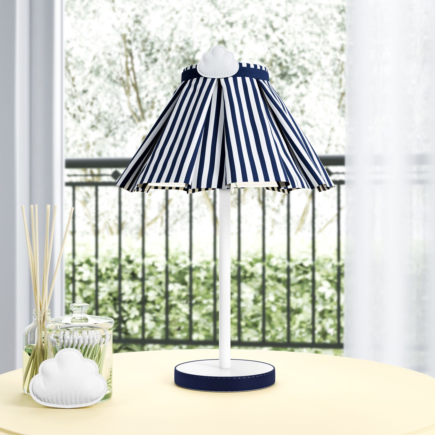 Abajur Simples Nuvem Listrado Azul e Salmão