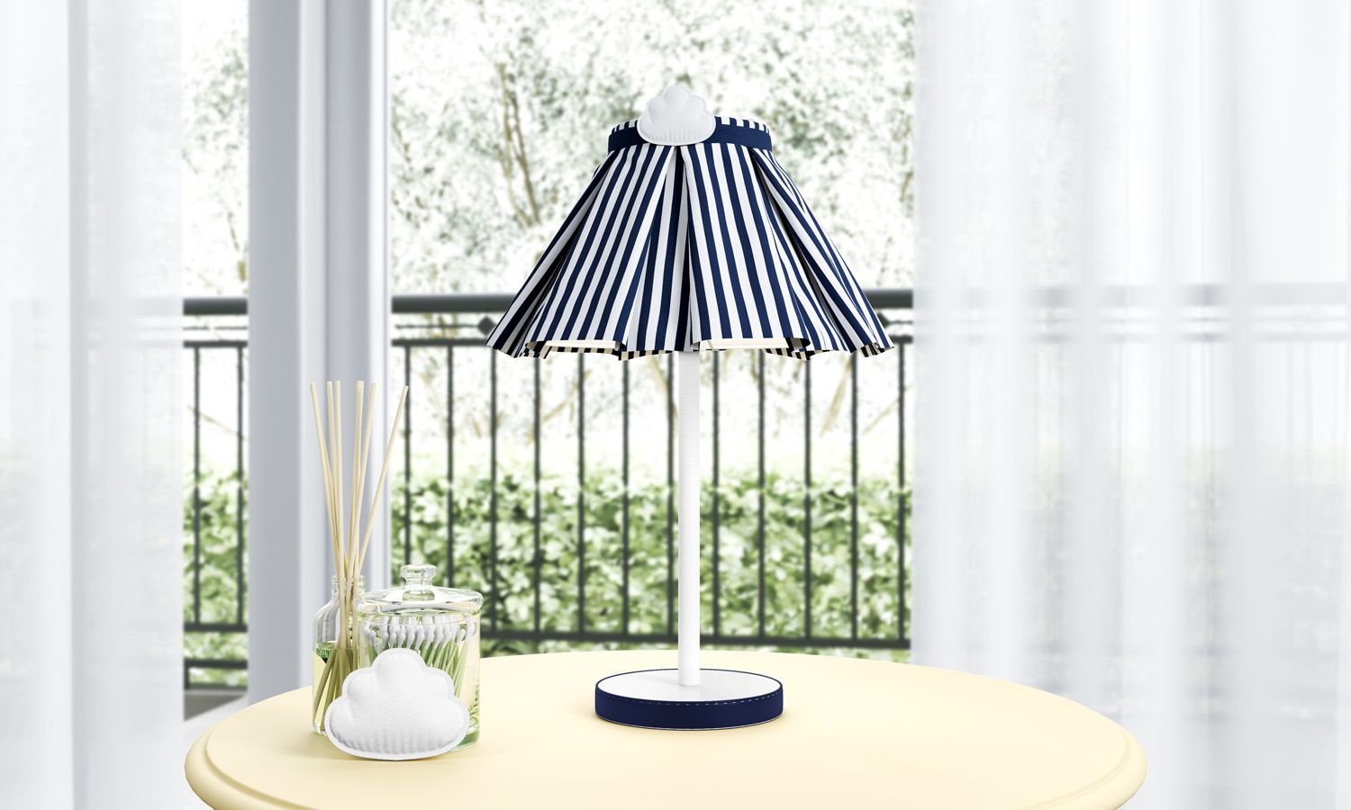 Abajur Simples Nuvem Listrado Azul e Salmão