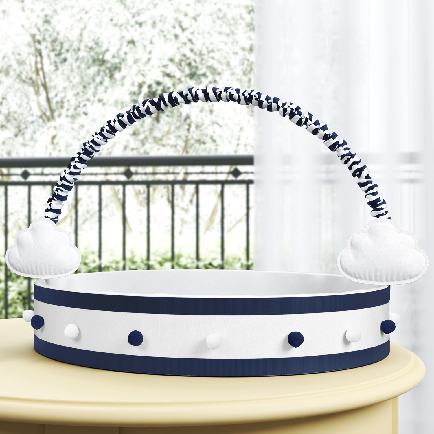 Cesta Nuvem de Algodão com Pompons Cinza