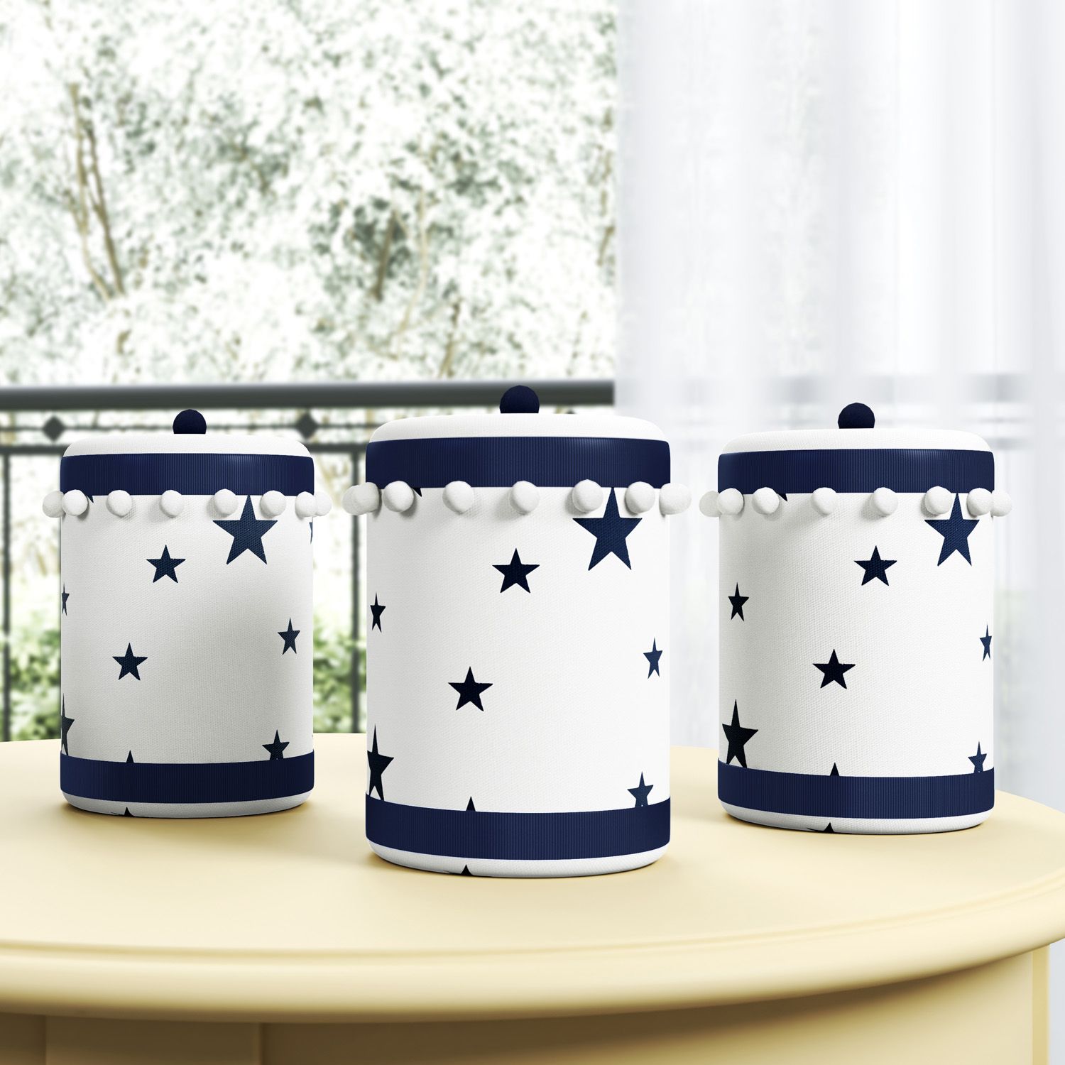 Jogo de Potes Estrelinhas e Pompons Cinza