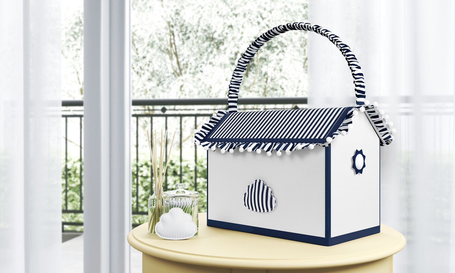 Farmacinha Nuvem e Sol Listrada Cinza/Branco