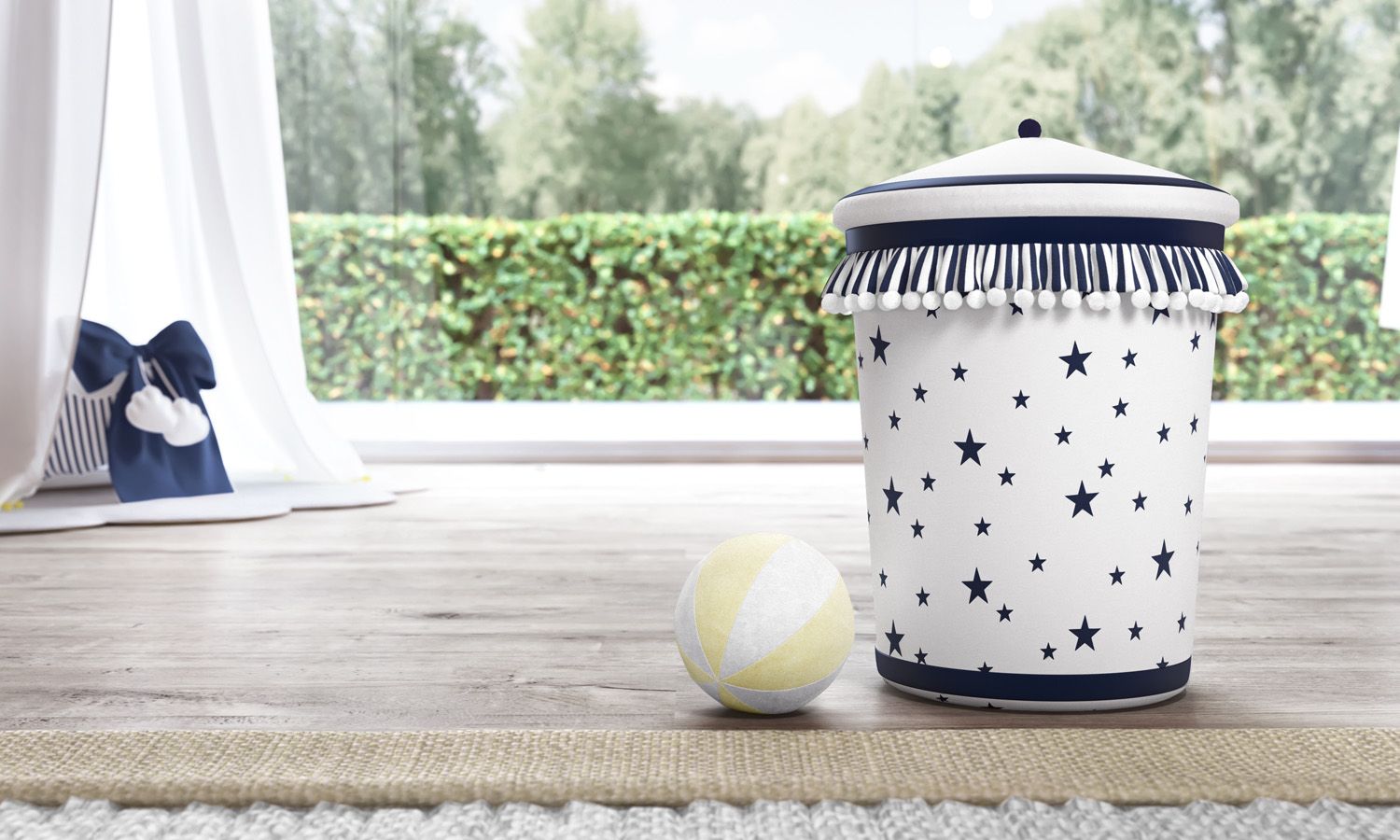 Lixeira Estrelinhas e Pompons Cinza