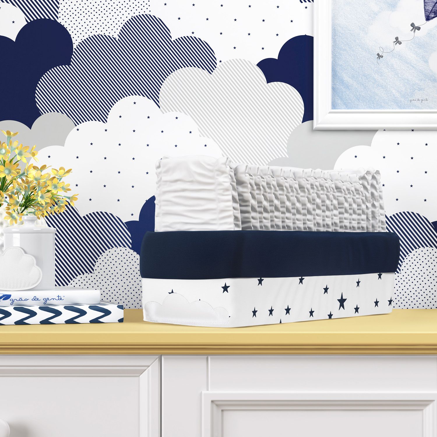 Cesto Organizador Estrelinhas Nuvem de Algodão 36cm