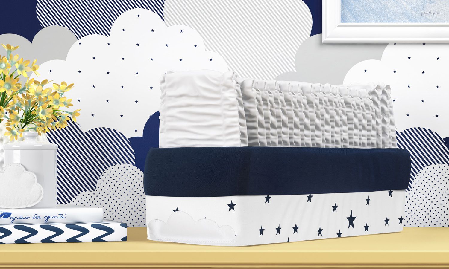 Cesto Organizador Estrelinhas Nuvem de Algodão 36cm