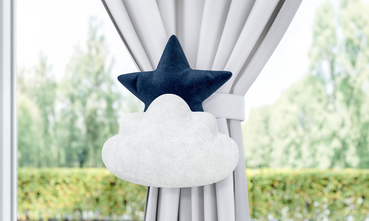 Prendedor de Cortina Sol e Estrela na Nuvem 2 Peças