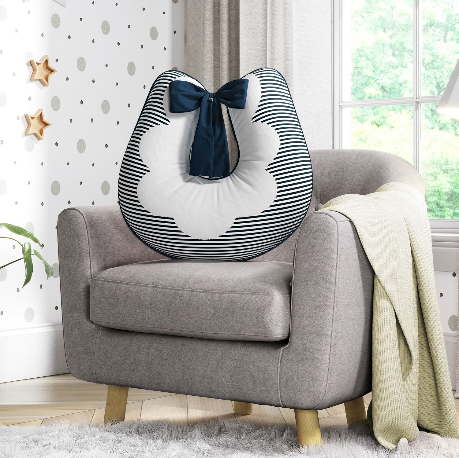 Almofada Amamentação Listrada Azul e Salmão