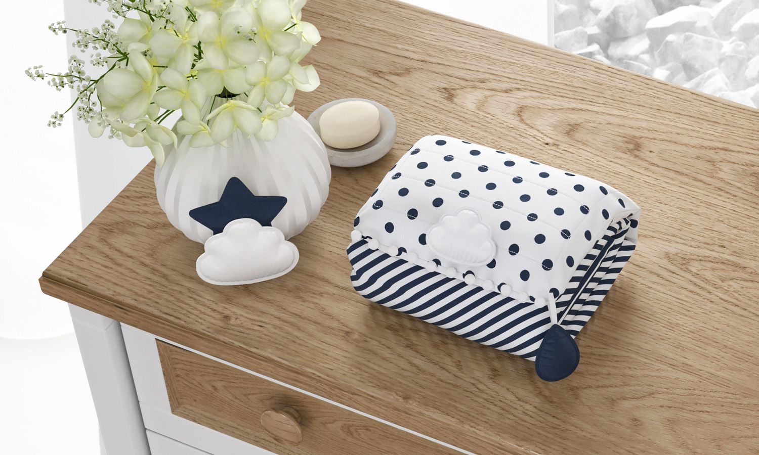 Trocador de Fraldas Portátil com Bolsos Nuvem de Algodão 85x40cm