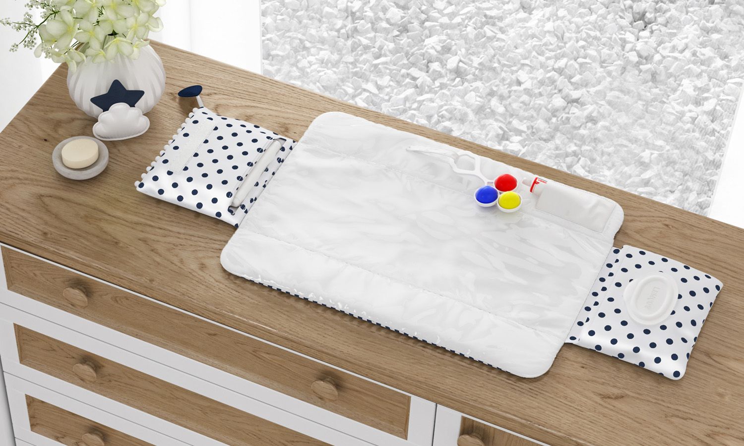 Trocador de Fraldas Portátil com Bolsos Nuvem de Algodão 85x40cm