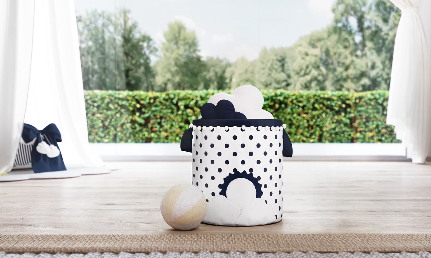 Cesto Organizador para Brinquedos Sol na Nuvem de Algodão Amarelo 24cm