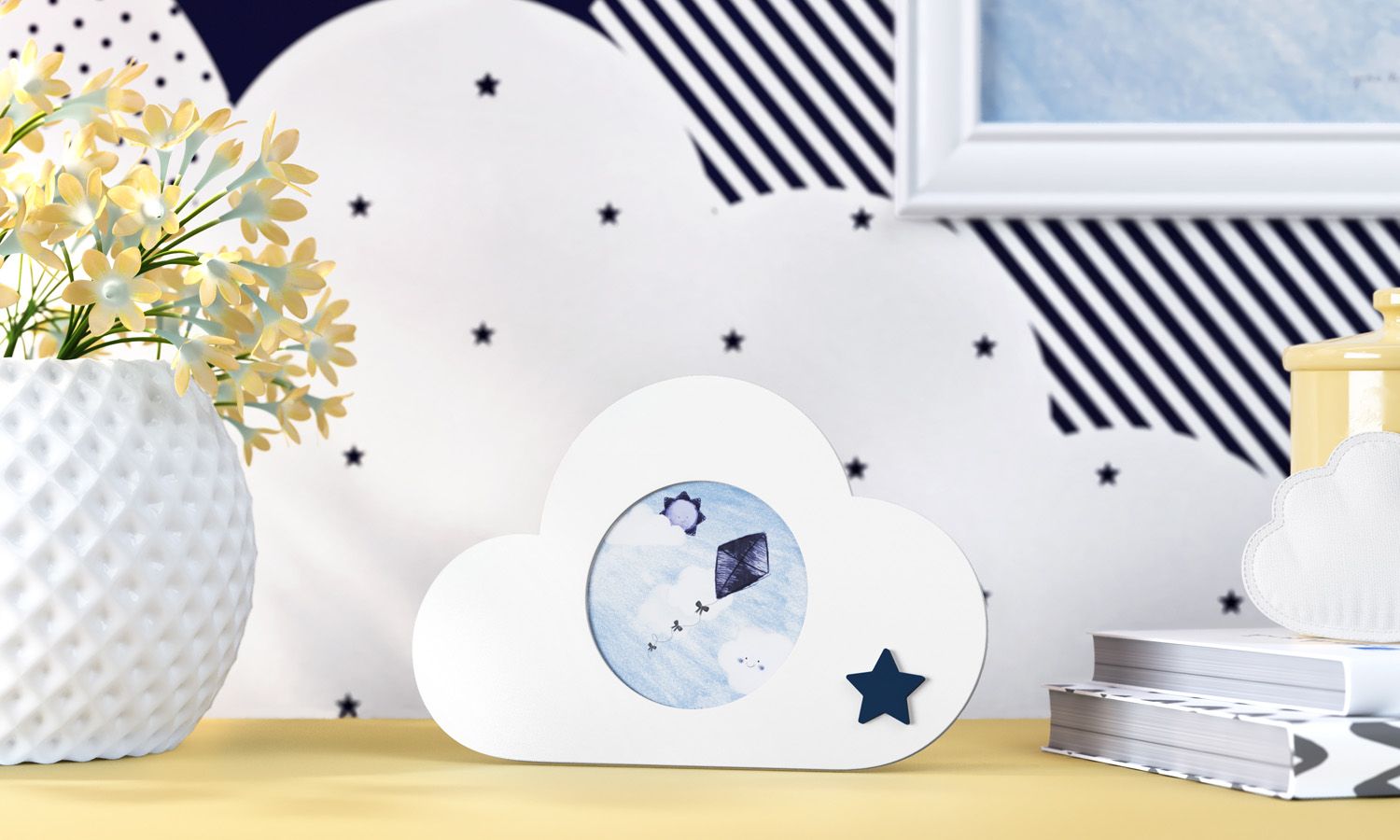 Porta Retrato MDF Nuvem com Estrelinha 7cm