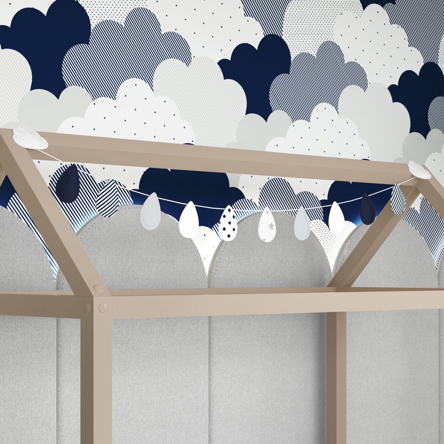 Varal de Cama Gotinhas e Nuvens 1,60m