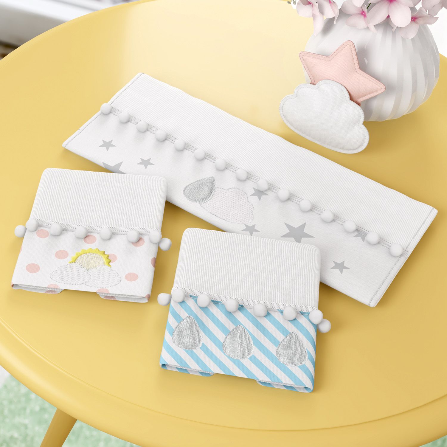 Jogo de Fraldas de Boca com Barra Nuvem de Algodão Azul Marinho