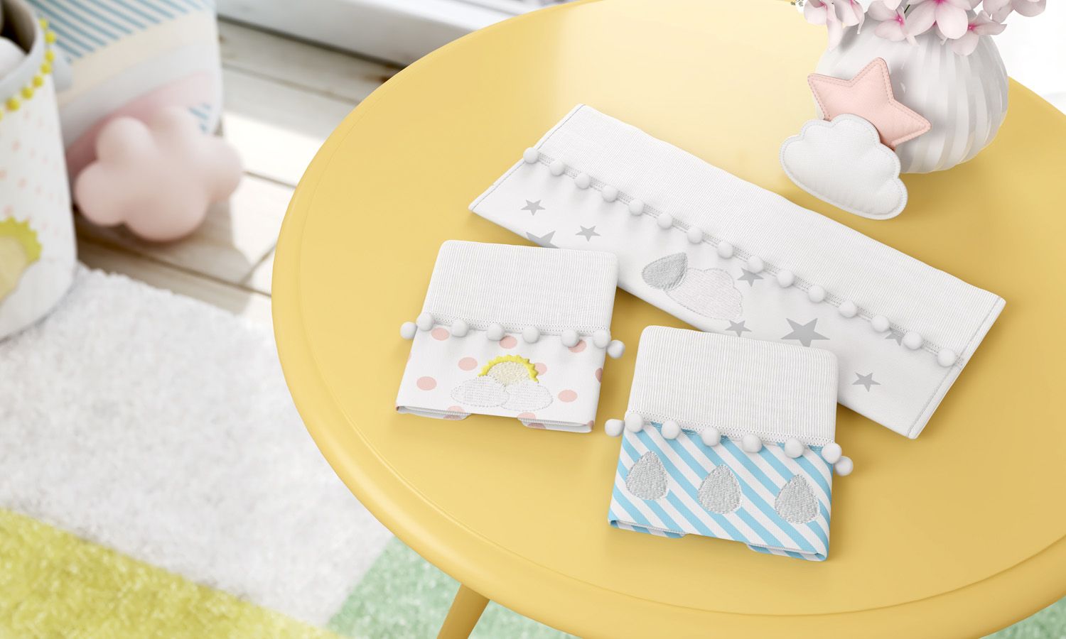 Jogo de Fraldas de Boca com Barra Nuvem de Algodão Azul Marinho