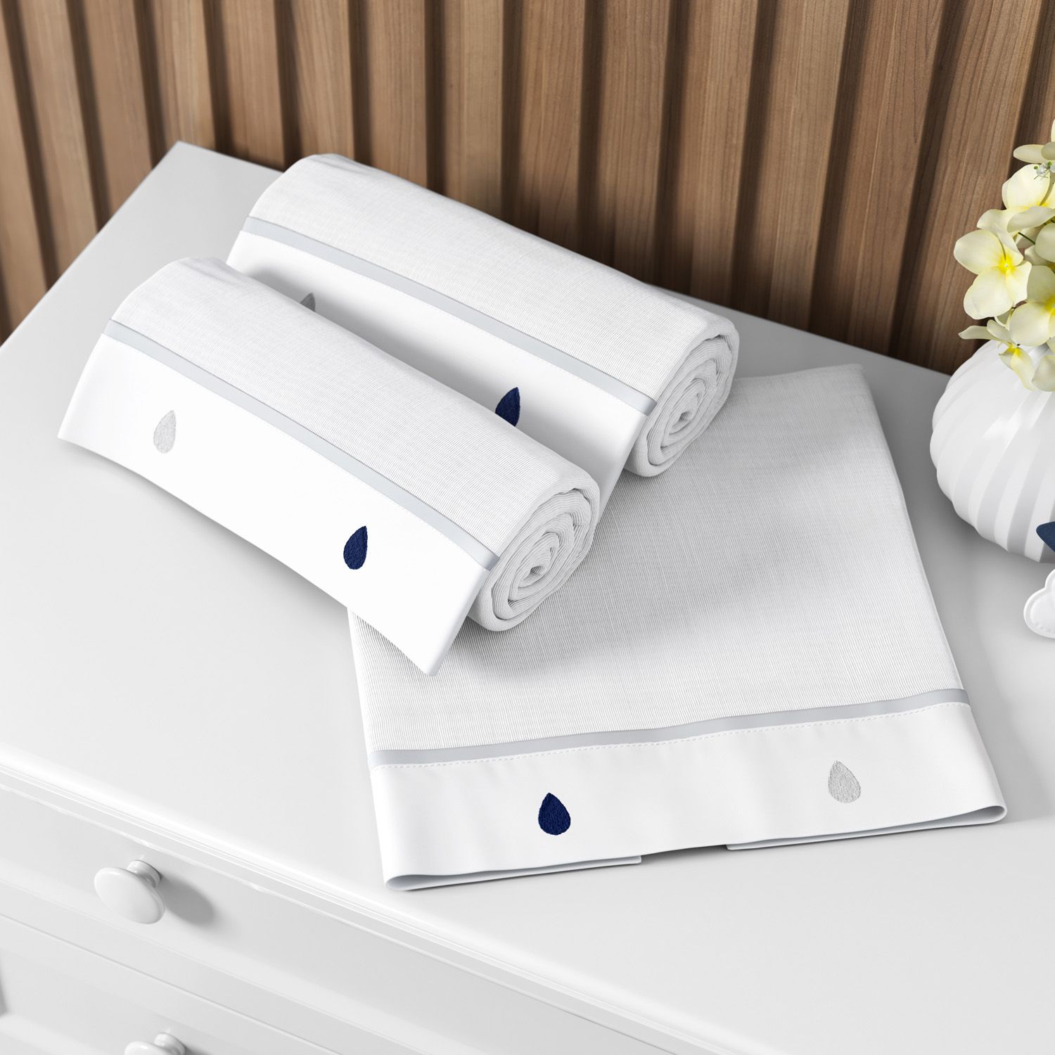 Jogo de Fraldas de Ombro Barra Bordado Gotinhas