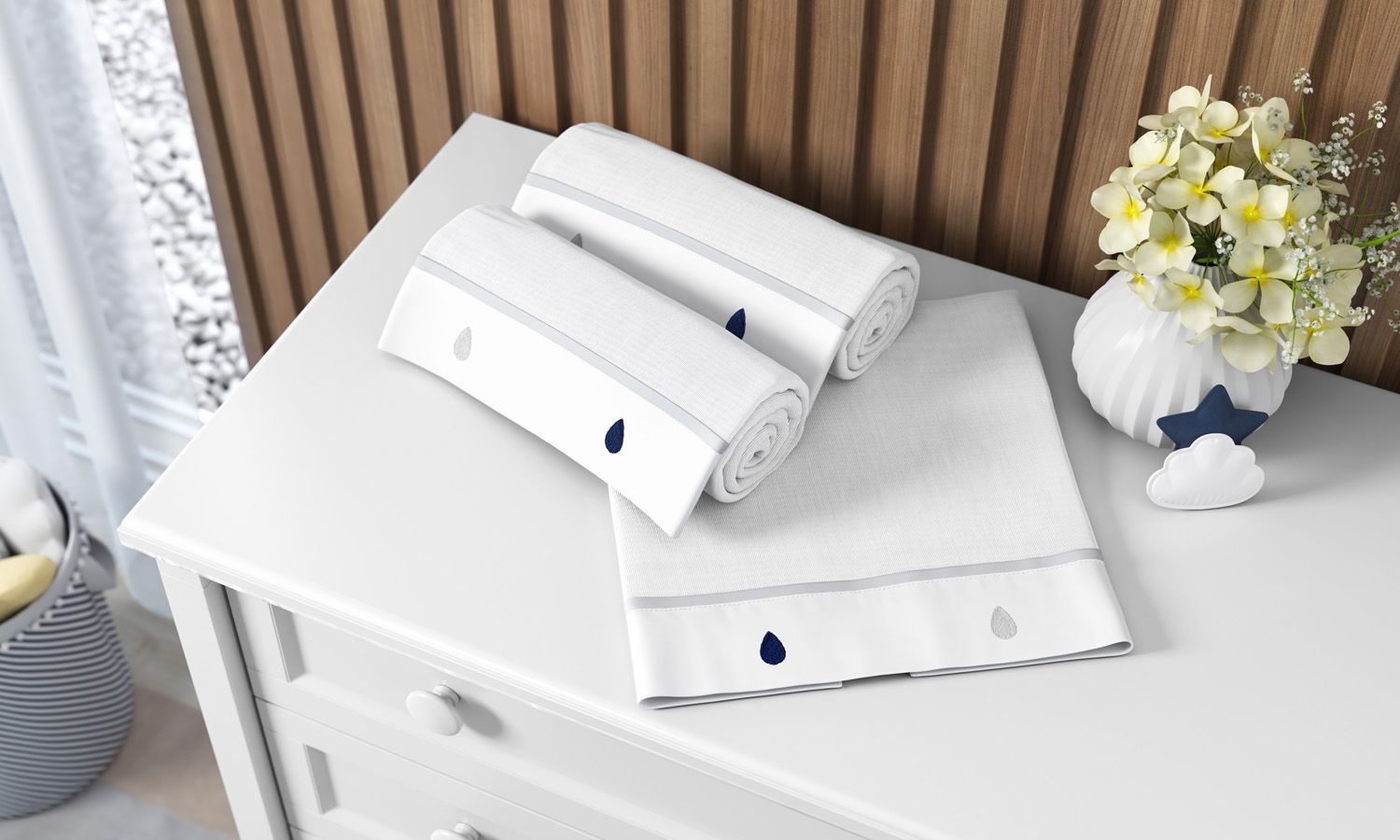 Jogo de Fraldas de Ombro Barra Bordado Gotinhas